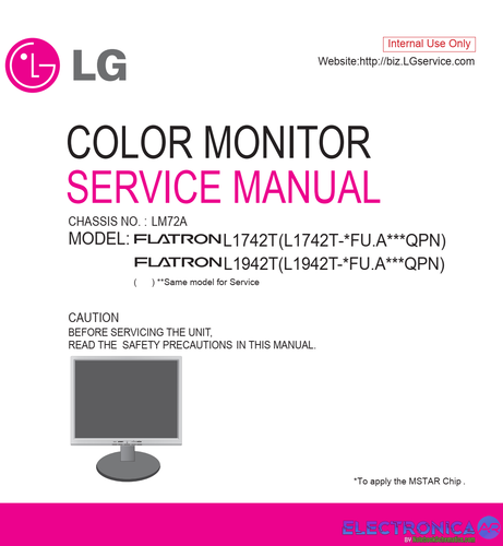 Más información sobre "MONITOR LG L1742T L1942T chassis LM72A - Service Manual"