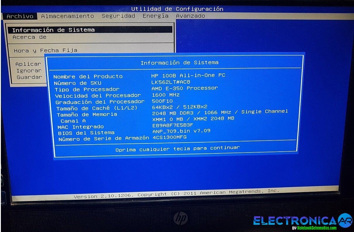 AIO HP 100B G1-2012LA  DANZ3BMB6F0 REV: F  BIOS + EC