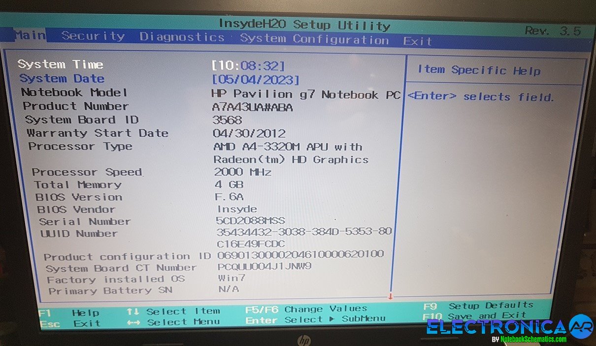 HP Pavilion G7-1318DX R23 DA0R23MB6D1 - BIOS