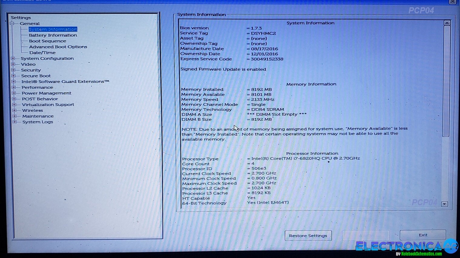 Dell Latitude E5470 ADP70 LA-C831P Rev 3.0(A02) BIOS