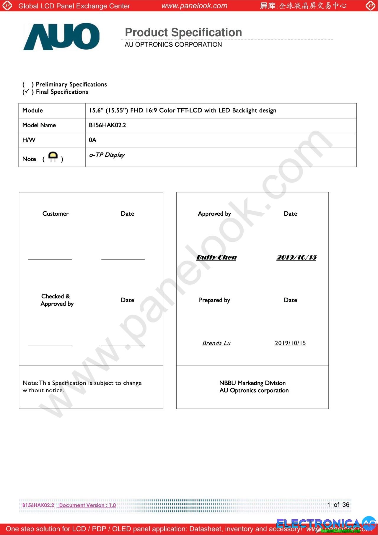 B156HAK02.2 Datasheet