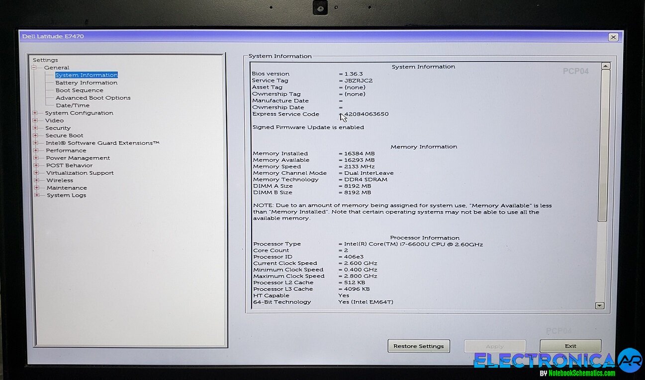 Dell Latitude E7470 AAZ60 LA-C461P Rev 1.0 (A00) BIOS