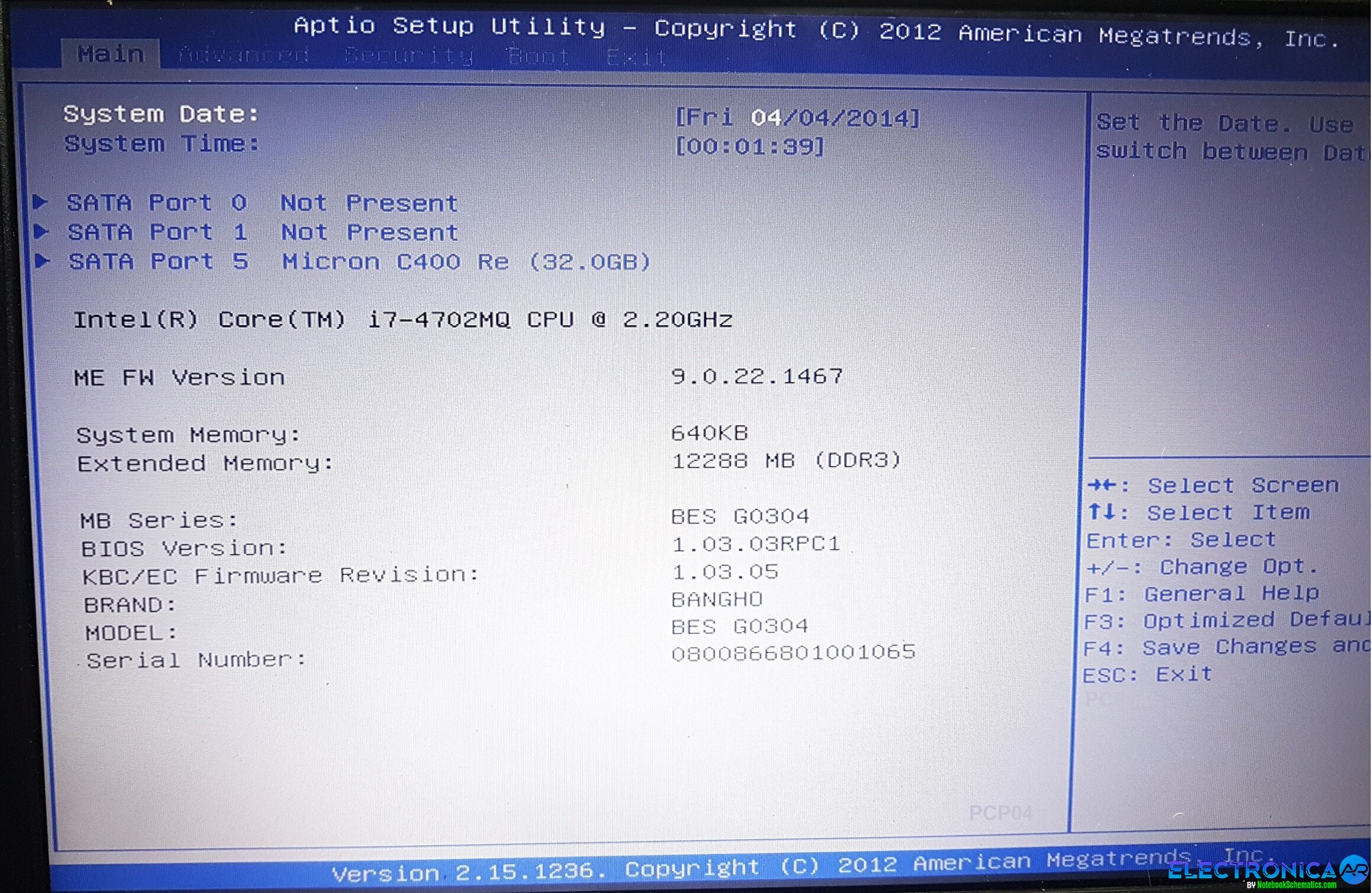 BANGHO BES 0304 G0304 W130SV 6-71-W130S0-D02  BIOS-EC+ME