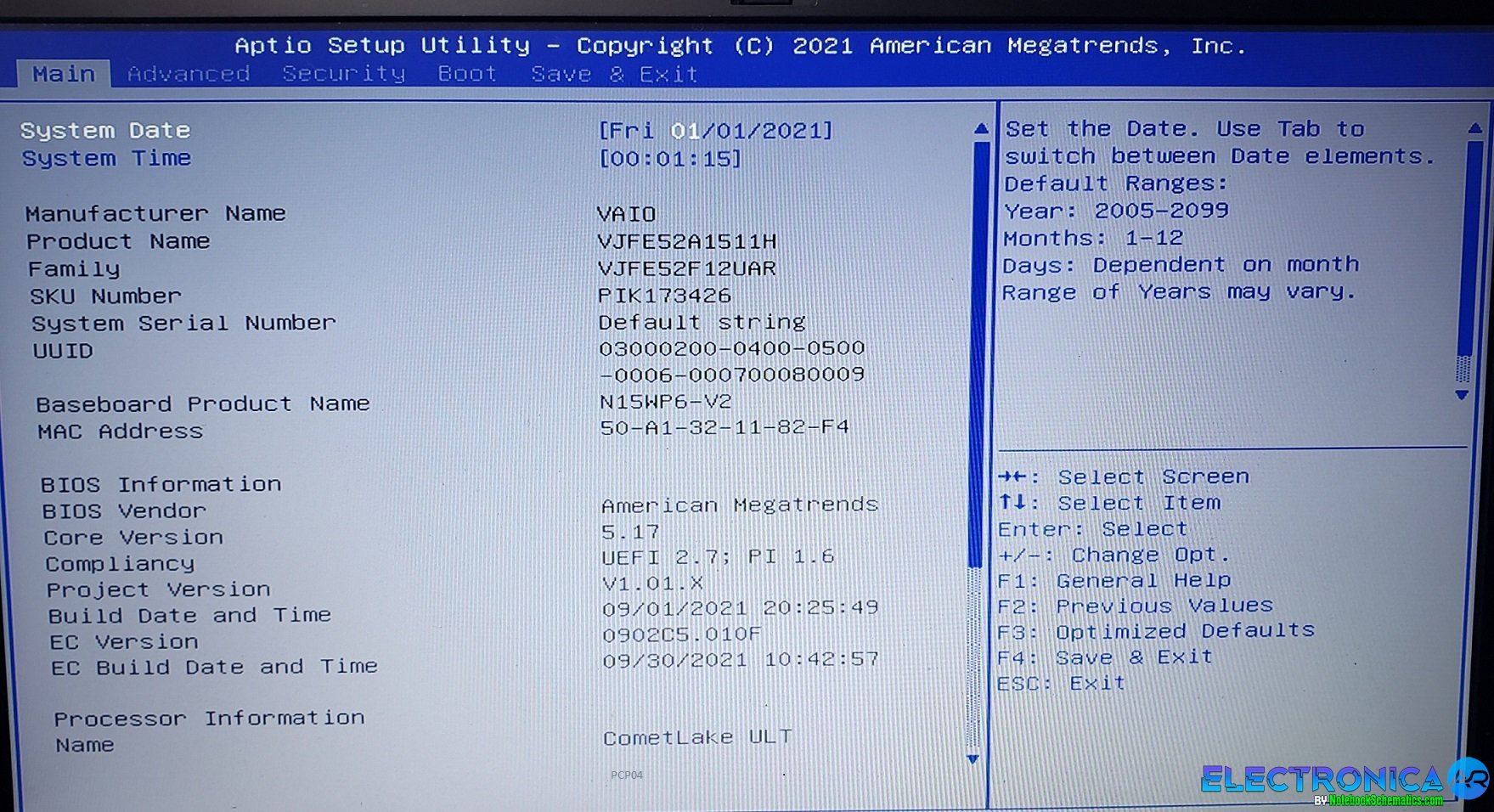 BIOS VAIO FE15 VJFE52F12UAR